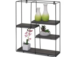 Hot BERLINLODGE Wandregal Rechteckig HxBxT 51x40x11cm 4 Regalböden Metall Massiv-Holz Industrial Dunkel Hängeregal Schweberegal Regal Grau