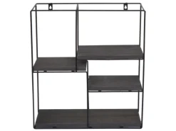 Hot BERLINLODGE Wandregal Rechteckig HxBxT 51x40x11cm 4 Regalböden Metall Massiv-Holz Industrial Dunkel Hängeregal Schweberegal Regal Grau