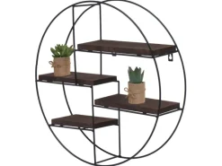 BERLINLODGE Wandregal Rund HxBxT 45x45x11cm 4 Regalböden Metall Massiv-Holz Industrial Dunkel Hängeregal Schweberegal Regal