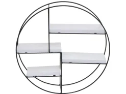 New BERLINLODGE Wandregal Rund HxBxT 45x45x11cm 4 Regalböden Metall Massiv-Holz Industrial Hängeregal Schweberegal Regal Weiß