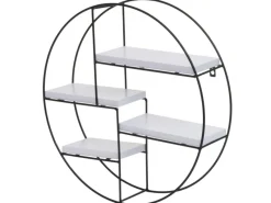 New BERLINLODGE Wandregal Rund HxBxT 45x45x11cm 4 Regalböden Metall Massiv-Holz Industrial Hängeregal Schweberegal Regal Weiß