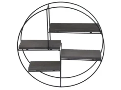 BERLINLODGE Wandregal Rund HxBxT 45x45x11cm 4 Regalböden Metall Massiv-Holz Industrial Dunkel Hängeregal Schweberegal Regal