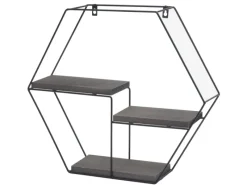 New BERLINLODGE Wandregal Sechseckig HxBxT 43x49x11cm 3 Regalböden Metall Massiv-Holz Industrial Dunkel Hängeregal Schweberegal Regal Grau