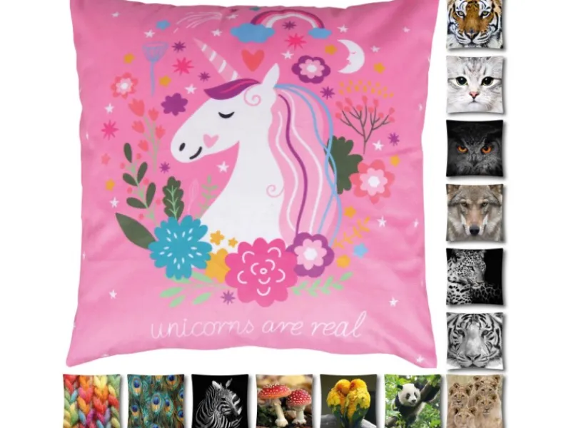 Online Bestlivings Kissenhülle Fotodruck 40 x 40 cm Einhorn Ohne Füllung Pink