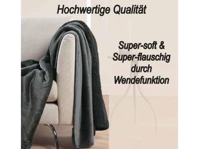 Bestlivings Kuscheldecke Teddy Fleece Sherpa Flanell 150 x 200 cm Schwarz