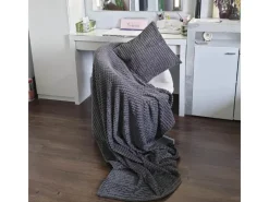 Online Bestlivings Kuscheldecke-Kissen Set Jacquard-Flannel 150 x 200 cm Anthrazit