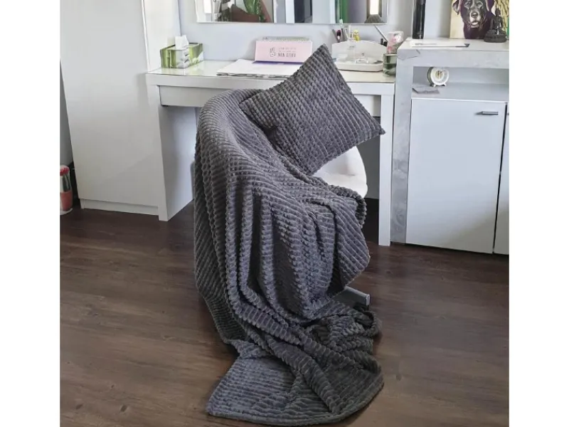 Bestlivings Kuscheldecke-Kissen Set Jacquard-Flannel Anthrazit 180 x 220 cm