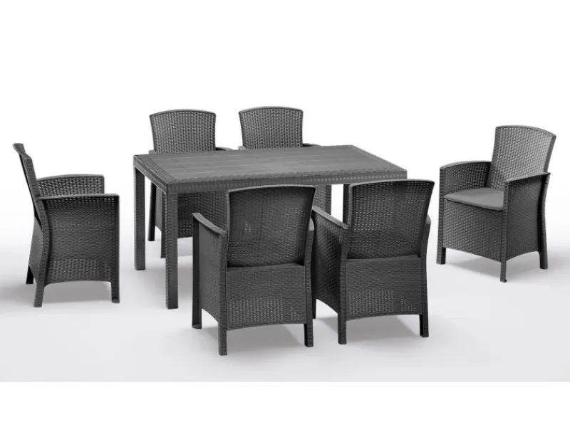 BICA Lido Wetterfestes Balkonset 7-tlg. mit 6 Sessel inkl. Sitzkissen und Tisch Houston Graphit