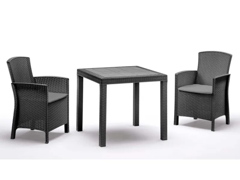 BICA Lido Wetterfestes Balkonset 3-tlg. mit 2 Sessel inkl. Sitzkissen und Tisch Dallas Graphit