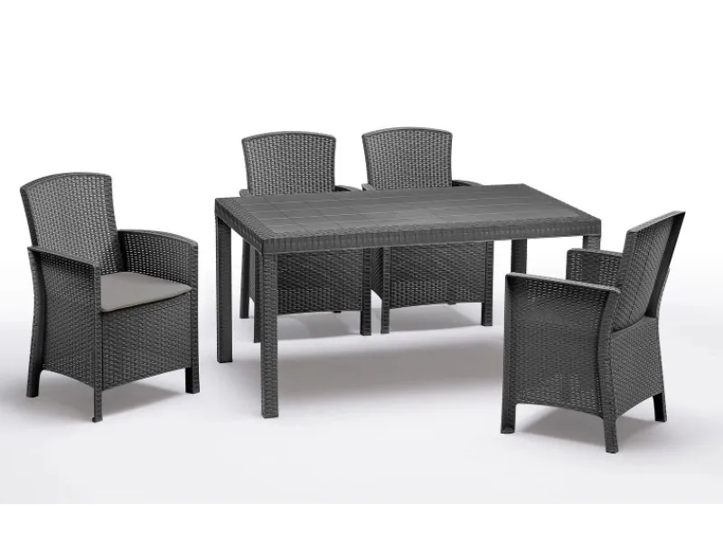 BICA Lido Wetterfestes Balkonset 5-tlg. mit 4 Sessel inkl. Sitzkissen und Tisch Houston Graphit