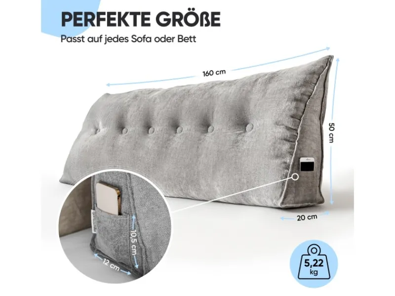 Outlet Björn&Schiller Rückenkissen 160 cm mit Waschbarem Bezug Grau