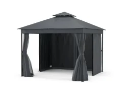 Hot Blumfeldt Mondo Dual 3x3 m Pavillon mit Doppeldach und Moskitonetzen Dunkelgrau