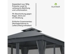 Hot Blumfeldt Mondo Dual 3x3 m Pavillon mit Doppeldach und Moskitonetzen Dunkelgrau