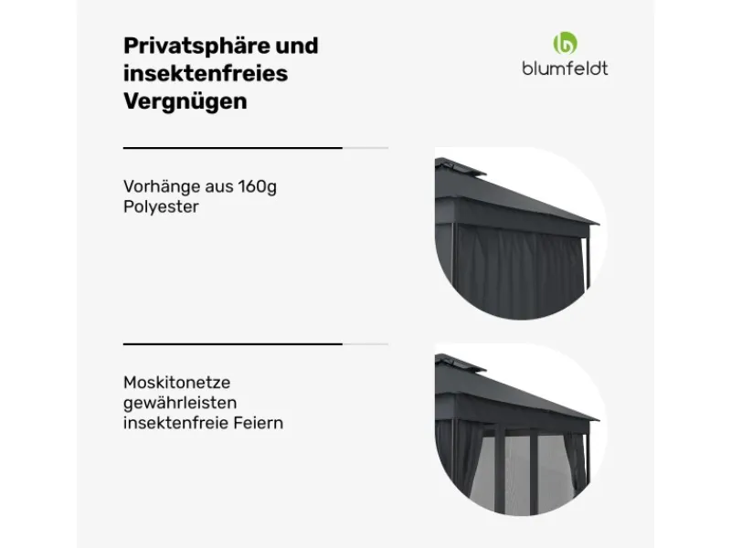 Hot Blumfeldt Mondo Dual 3x3 m Pavillon mit Doppeldach und Moskitonetzen Dunkelgrau