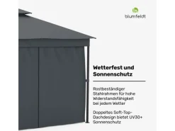 Hot Blumfeldt Mondo Dual 3x3 m Pavillon mit Doppeldach und Moskitonetzen Dunkelgrau