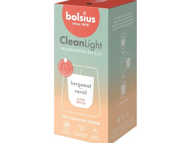 Clearance Bolsius Duft-Nachfüller Cleanlight Bergamotte & Neroli Weiß 2 Stück