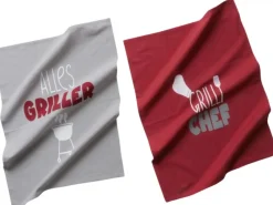 Boltze Geschirrtuch-Set Grillzeit Grau-Rot