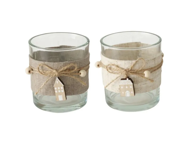 Boltze Home Windlicht Nordy 2-fach Sortiert Ø 7 cm x 8 cm Transparent-Braun