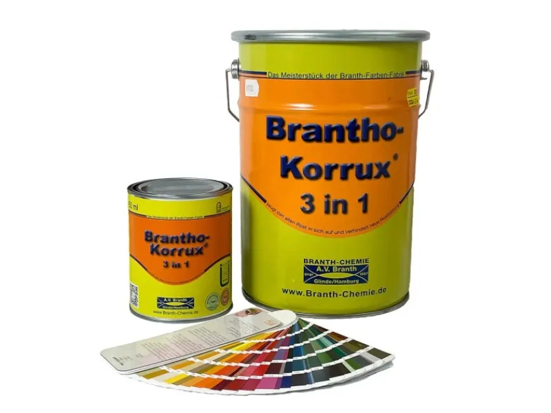 Brantho Korrux 3in1 Rostschutzfarbe Streichlack RAL 9005 - Tiefschwarz 750ml Seidenglanz