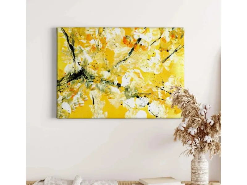 Discount Bricoflor Abstraktes Leinwandbild Gelb Und Weiß Asiatisches Wandbild Acryl Gemälde Optik Für Schlafzimmer Und Flur Kunst Leinwand Bild Auf Keilrahmen