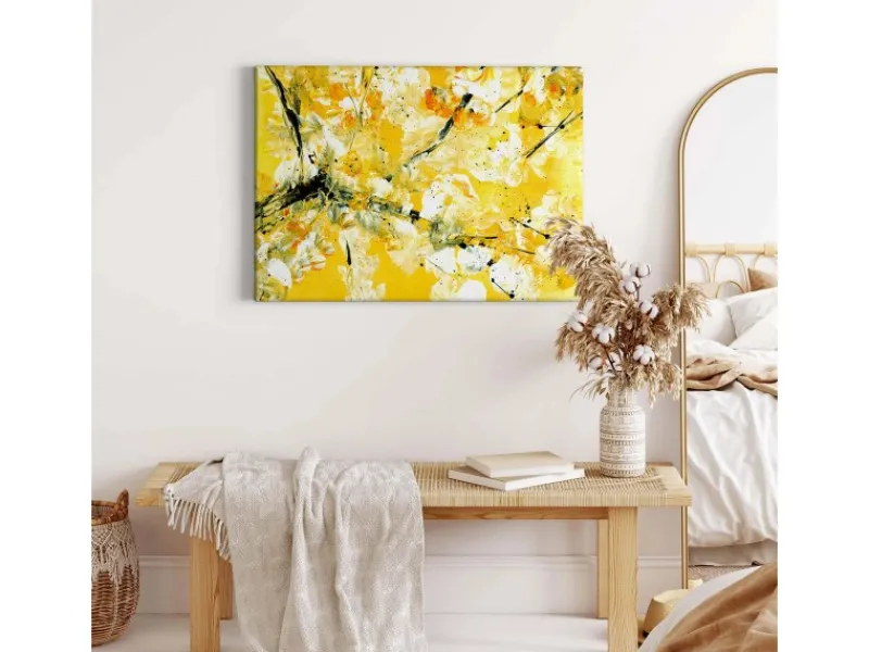 Discount Bricoflor Abstraktes Leinwandbild Gelb Und Weiß Asiatisches Wandbild Acryl Gemälde Optik Für Schlafzimmer Und Flur Kunst Leinwand Bild Auf Keilrahmen