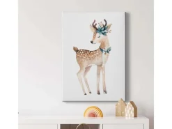 Bricoflor Aquarell Bild Mit Reh Und Blumen Niedliches Bild Auf Leinwand Für Kinderzimmer Wandbild Mit Rehkitz Motiv Für Babyzimmer