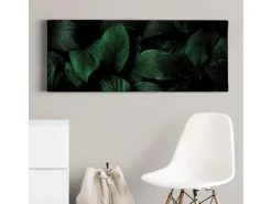 Bricoflor Bild Mit Grünen Blättern Auf Leinwand Dschungel Wandbild Mit Palmenblättern In Dunkelgrün Exostisches Leinwandbild Für Schlaf Und Wohnzimmer