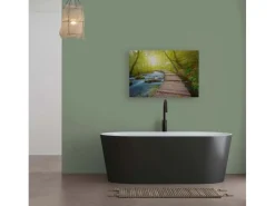 Bricoflor Bild Mit Wald Bach Für Wohnzimmer Und Schlafzimmer Leinwandbild Mit Natur Motiv Grün Blau Wandbild Mit Steg An Wasser