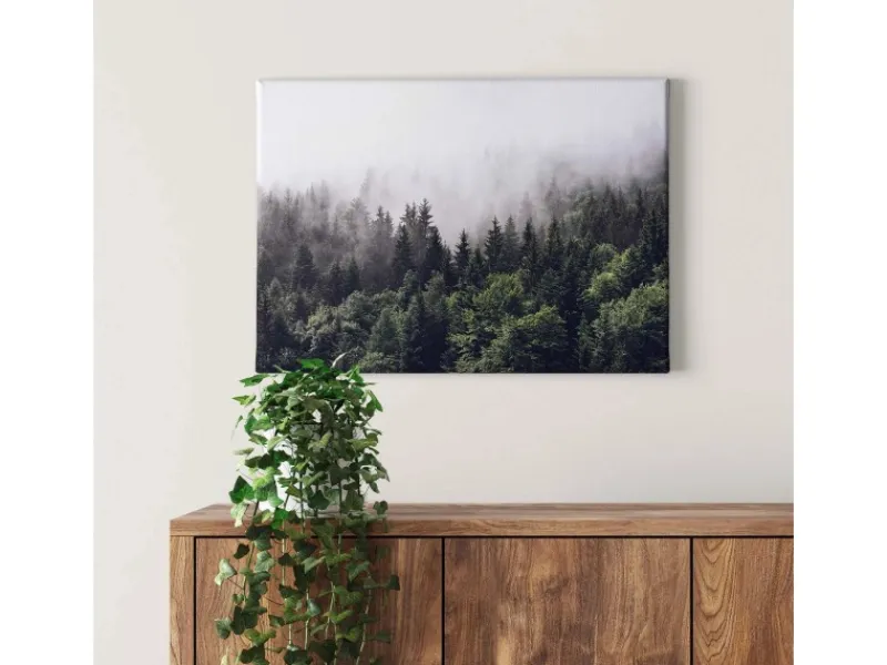 Hot Bricoflor Bild Mit Wald In Nebel Tannenwald Bild Auf Leinwand Ideal Für Flur Und Schlafzimmer Landschaft Wandbild In Grün Und Weiß Mit Winterwald