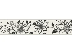 Bricoflor Bordüre in Schwarz Weiß Selbstklebende Tapetenbordüre Ideal für Küche und Wohnzimmer Moderne Vinyl Tapetenborte mit Blumen