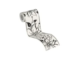 Bricoflor Bordüre in Schwarz Weiß Selbstklebende Tapetenbordüre Ideal für Küche und Wohnzimmer Moderne Vinyl Tapetenborte mit Blumen