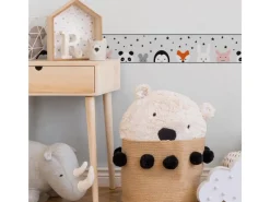 Hot Bricoflor Bordüre mit Sternen Tieren für Kinderzimmer Vlies Tapete mit Hase und Panda für Babyzimmer Selbstklebende Tapetenbordüre Ideal für Kinder