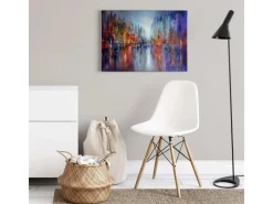 Bricoflor Buntes Leinwand Bild Mit Moderner Kunst Abstraktes Wandbild Im Ölgemälde Stil Kunst Leinwandbild Mit Stadt Motiv Für Wohnzimmer Und Flur