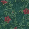 Bricoflor Dschungel Tapete in Grün Rot Tropische Blätter Vliestapete mit Blumen Hibiskus Wandtapete mit Palmenblättern für Wohnzimmer und Schlafzimmer