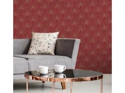 Bricoflor 20er Jahre Tapete Rot Gold Edle Vliestapete mit Art Deco Ornament für Schlafzimmer und Esszimmer Rote Vlies Mustertapete Gründerzeit Optik