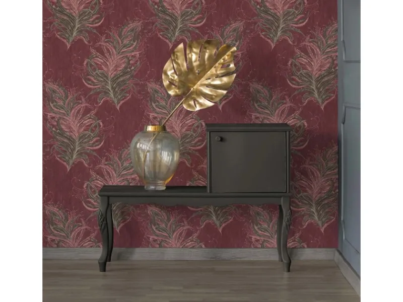 Bricoflor Feder Tapete in Dunkelrot Braun Elegante Burlesque Vliestapete mit Federn für Schlafzimmer Vlies Mustertapete mit Vinyl in Weinrot