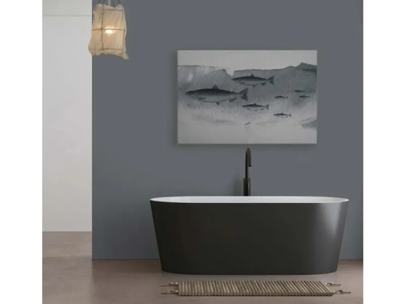 Bricoflor Fischschwarm Wanddeko Leinwandbild In Grau Für Küche Und Badezimmer Maritimes Wandbild Mit Fischen In 120 X 80 Cm Modern
