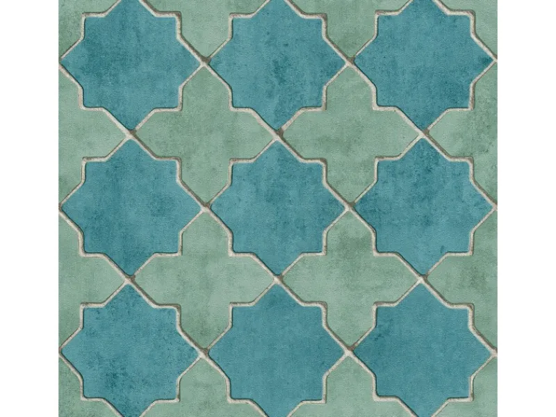 Bricoflor Fliesen Tapete Blau Türkis Orientalische Vlies Fliesentapete in Mosaik Optik Marokkanisch Arabische Vliestapete in Fliesenoptik für Küche