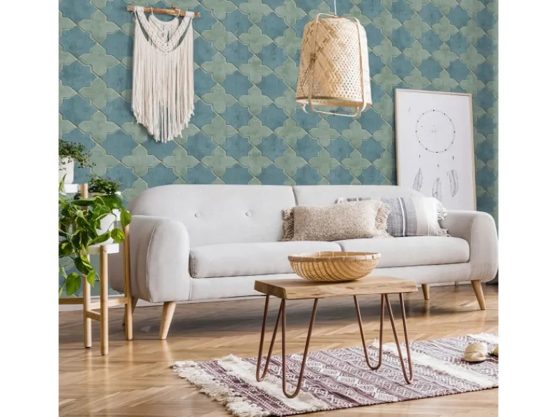 Bricoflor Fliesen Tapete Blau Türkis Orientalische Vlies Fliesentapete in Mosaik Optik Marokkanisch Arabische Vliestapete in Fliesenoptik für Küche