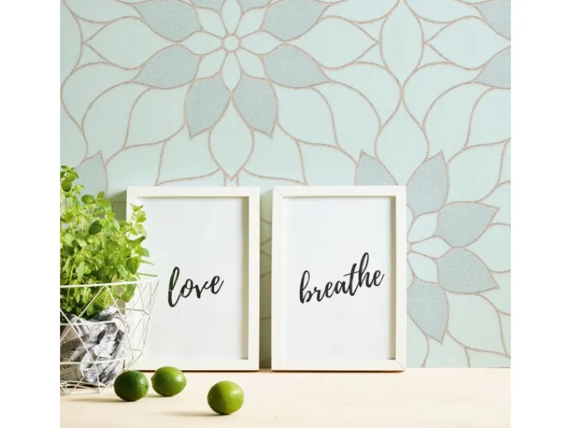 Outlet Bricoflor Florale Tapete in Pastellfarben Mosaik Vliestapete Floral mit Glitzer Effekt Vlies Mustertapete mit Blumen in Hellblau Mint