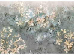 Bricoflor Florale Tapete Transparent Vlies Fototapete mit Blumen im Herbst Moderne Blumentapete in Grau Blau Beige für Esszimmer und Schlafzimmer