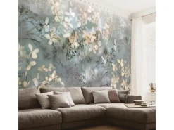 Bricoflor Florale Tapete Transparent Vlies Fototapete mit Blumen im Herbst Moderne Blumentapete in Grau Blau Beige für Esszimmer und Schlafzimmer