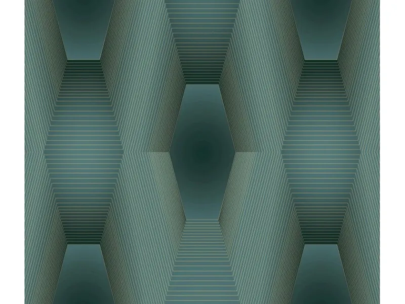 Bricoflor Geometrische Tapete in Petrol Gold 3D Vliestapete Dunkelgrün Ideal für Wohnzimmer und Büro Vlies Fototapete Futuristisch mit Grafik Design