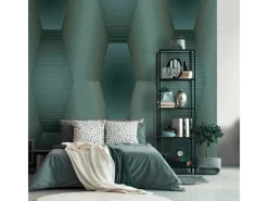 Bricoflor Geometrische Tapete in Petrol Gold 3D Vliestapete Dunkelgrün Ideal für Wohnzimmer und Büro Vlies Fototapete Futuristisch mit Grafik Design