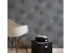 Bricoflor Graue Tapete mit Kreis Muster Abstrakte Vliestapete mit Blüten Rund Ideal für Esszimmer Vlies Mustertapete mit Vinyl in anthrazit