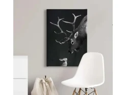 Bricoflor Hirsch Bild Mit Hase Schwarz Weiß Bild Auf Leinwand Mit Tier Motiv Im Winter Look Besonderes Wandbild Ideal Für Wohnzimmer Und Schlafzimmer