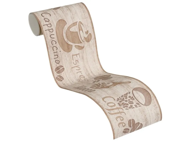 Bricoflor Kaffee Tapete als Bordüre in Beige Küchenbordüre mit Kaffeebohnen und Espresso Papier Tapetenbordüre in Holzoptik Ideal für Küche und Cafe