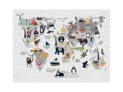 New Bricoflor Kindertapete Mit Weltkarte Mauer Tapete Mit Tieren Für Kinder Bunte Vliestapete In Steinoptik Mit Landkarte