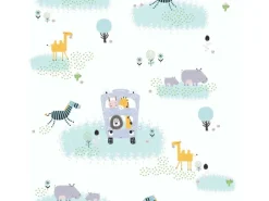 Bricoflor Kindertapete mit Tieren Bunte Tapete mit Giraffe und Nilpferd in Bus ausgefallene Vliestapete Ideal für Kinderzimmer Von Jungen und Mädchen