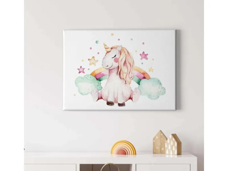 Discount Bricoflor Kinderzimmer Wandbild Mit Einhorn Aquarell Bild Auf Leinwand Mit Sternen Und Regenbogen Wasserfarben Leinwandbild Ideal Für Mädchenzimmer